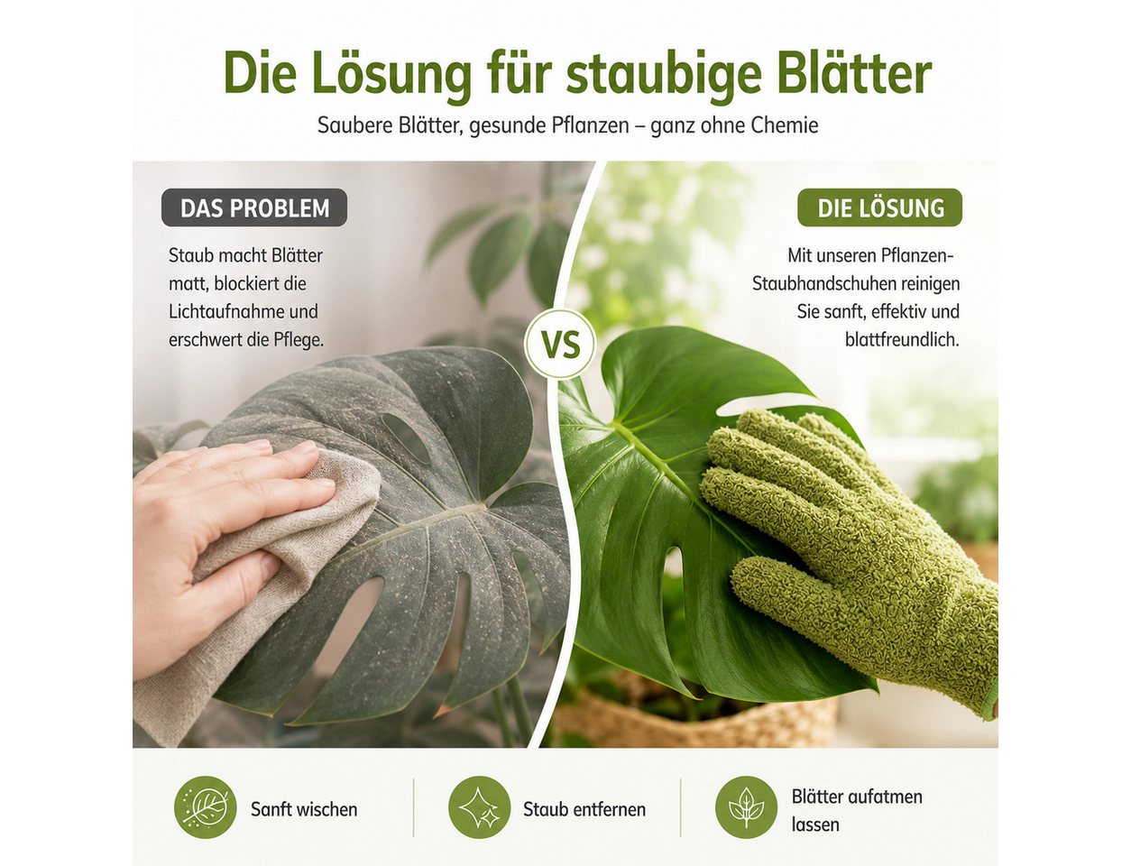 esschert design Gartenhandschuhe Pflanzen Staubhandschuh aus Mikrofaser für sanfte Blattpflege (2-St)