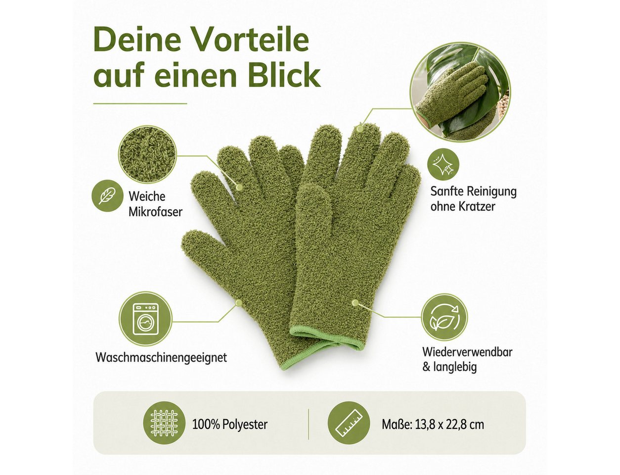 esschert design Gartenhandschuhe Pflanzen Staubhandschuh aus Mikrofaser für sanfte Blattpflege (2-St) Bild 3