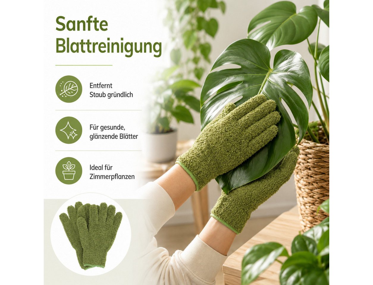 esschert design Gartenhandschuhe Pflanzen Staubhandschuh aus Mikrofaser für sanfte Blattpflege (2-St) Bild 5