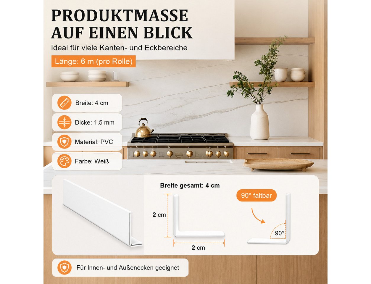 BlingBin Sockelleiste PVC Weichsockelleiste selbstklebend, Zierleisten, Kantenschutzleiste, L: 600 cm, H: 4 cm, 1er Set, 1-St., Selbstklebende Abschlussleiste, flexible Kantenschutz Wand Winkelprofil Winkelleiste Wandleisten