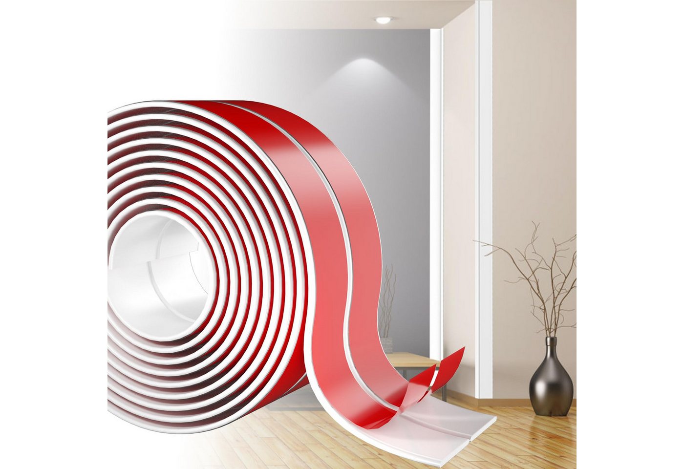 BlingBin Sockelleiste PVC Weichsockelleiste selbstklebend, Zierleisten, Kantenschutzleiste, L: 600 cm, H: 4 cm, 1er Set, 1-St., Selbstklebende Abschlussleiste, flexible Kantenschutz Wand Winkelprofil Winkelleiste Wandleisten Bild 3