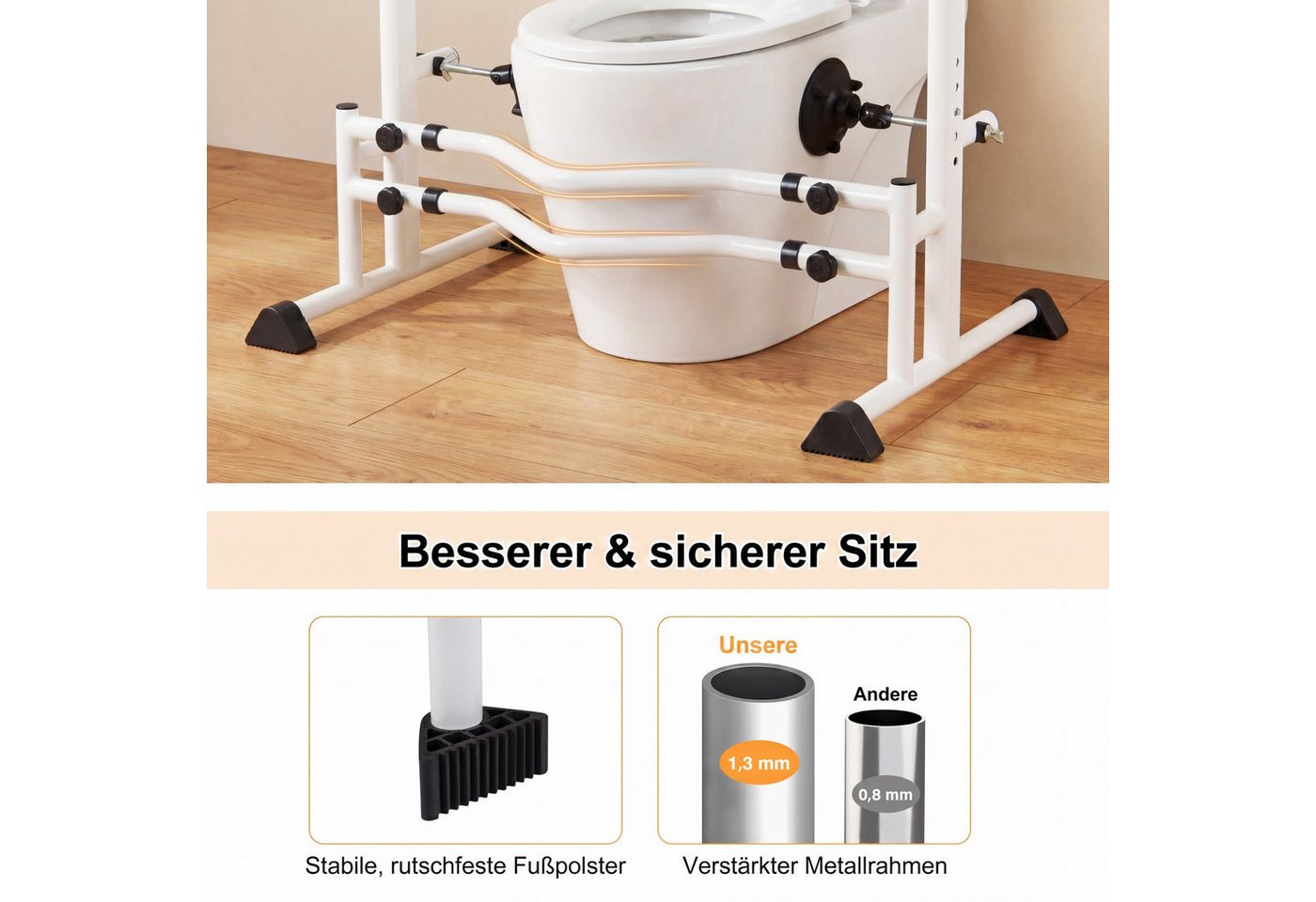 COSTWAY WC-Aufstehhilfe, belastbar bis 136 kg, Mit Haltegriff, drehbaren Klemmen & rutschfesten Füßen Bild 2