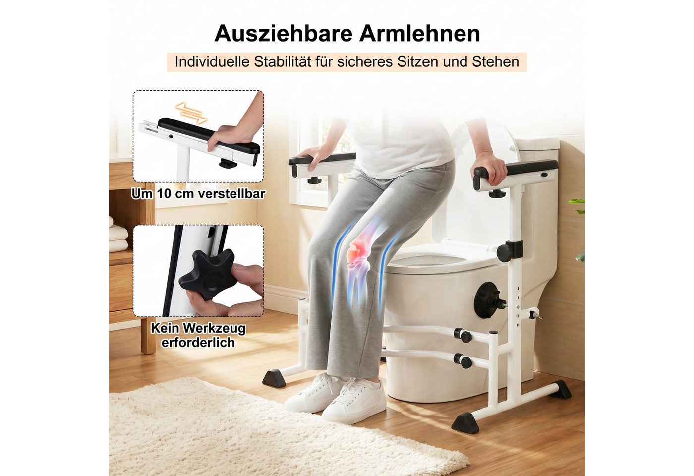 COSTWAY WC-Aufstehhilfe, belastbar bis 136 kg, Mit Haltegriff, drehbaren Klemmen & rutschfesten Füßen Bild 4