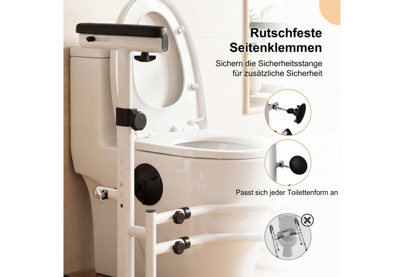COSTWAY WC-Aufstehhilfe, belastbar bis 136 kg, Mit Haltegriff, drehbaren Klemmen & rutschfesten Füßen Bild 5