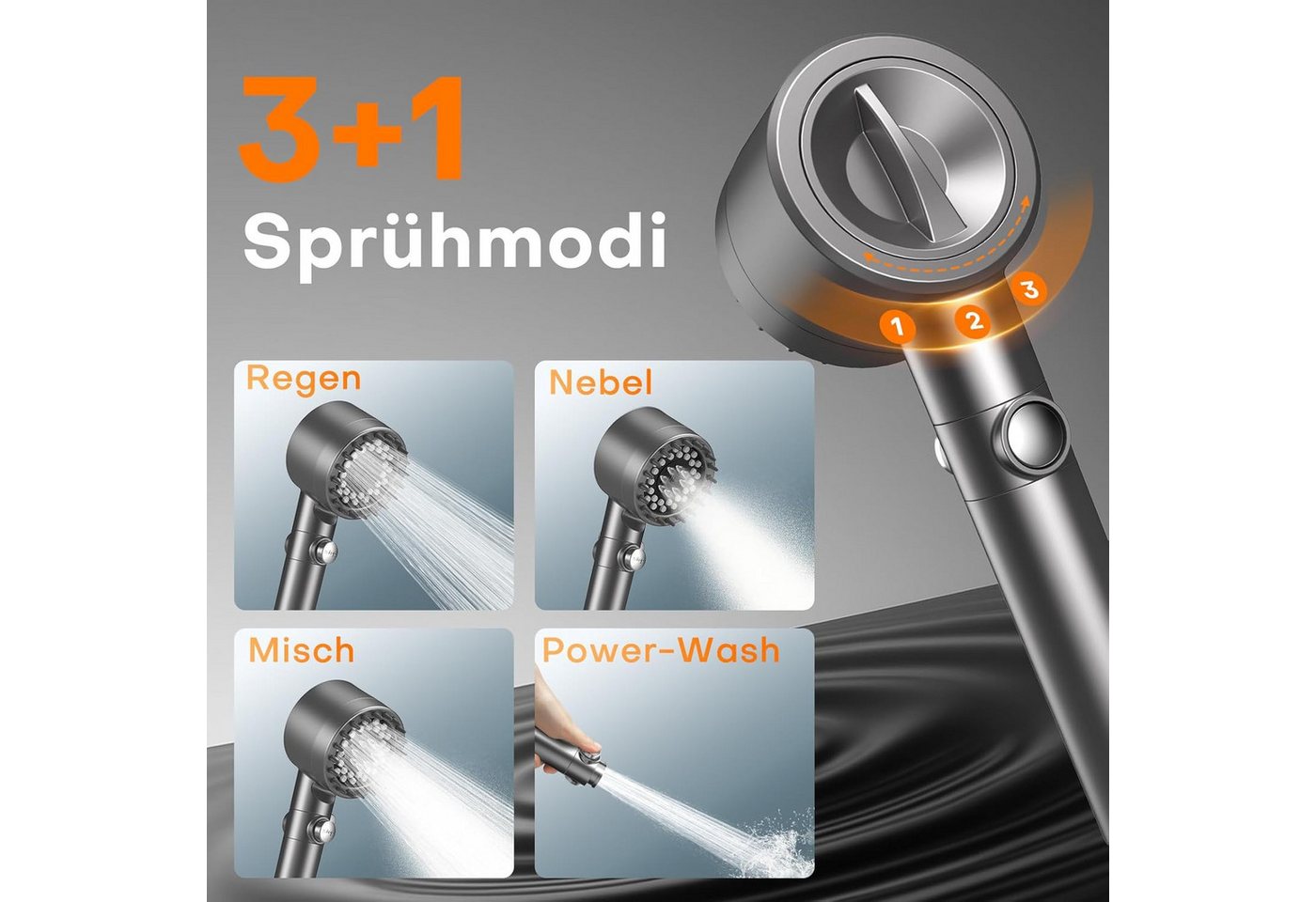 ibettertec Duschbrause Handbrause Duschkopf mit 15-stufigem Filter, 4 Strahlarten, (Hochdruck-Wassersparfunktion und Stopp-Taste, Handbrause mit, Anti-Kalk-Düsen zur), Reduzierung von Restchlor und für hartes), Wasser mit Hohem Druck(Duschkopf, Schlauch, Halterung,Montagematerial) Bild 3