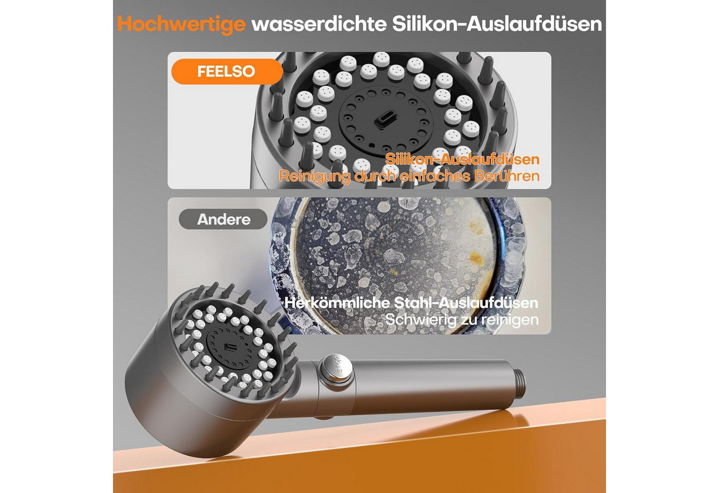 ibettertec Duschbrause Handbrause Duschkopf mit 15-stufigem Filter, 4 Strahlarten, (Hochdruck-Wassersparfunktion und Stopp-Taste, Handbrause mit, Anti-Kalk-Düsen zur), Reduzierung von Restchlor und für hartes), Wasser mit Hohem Druck(Duschkopf, Schlauch, Halterung,Montagematerial) Bild 5