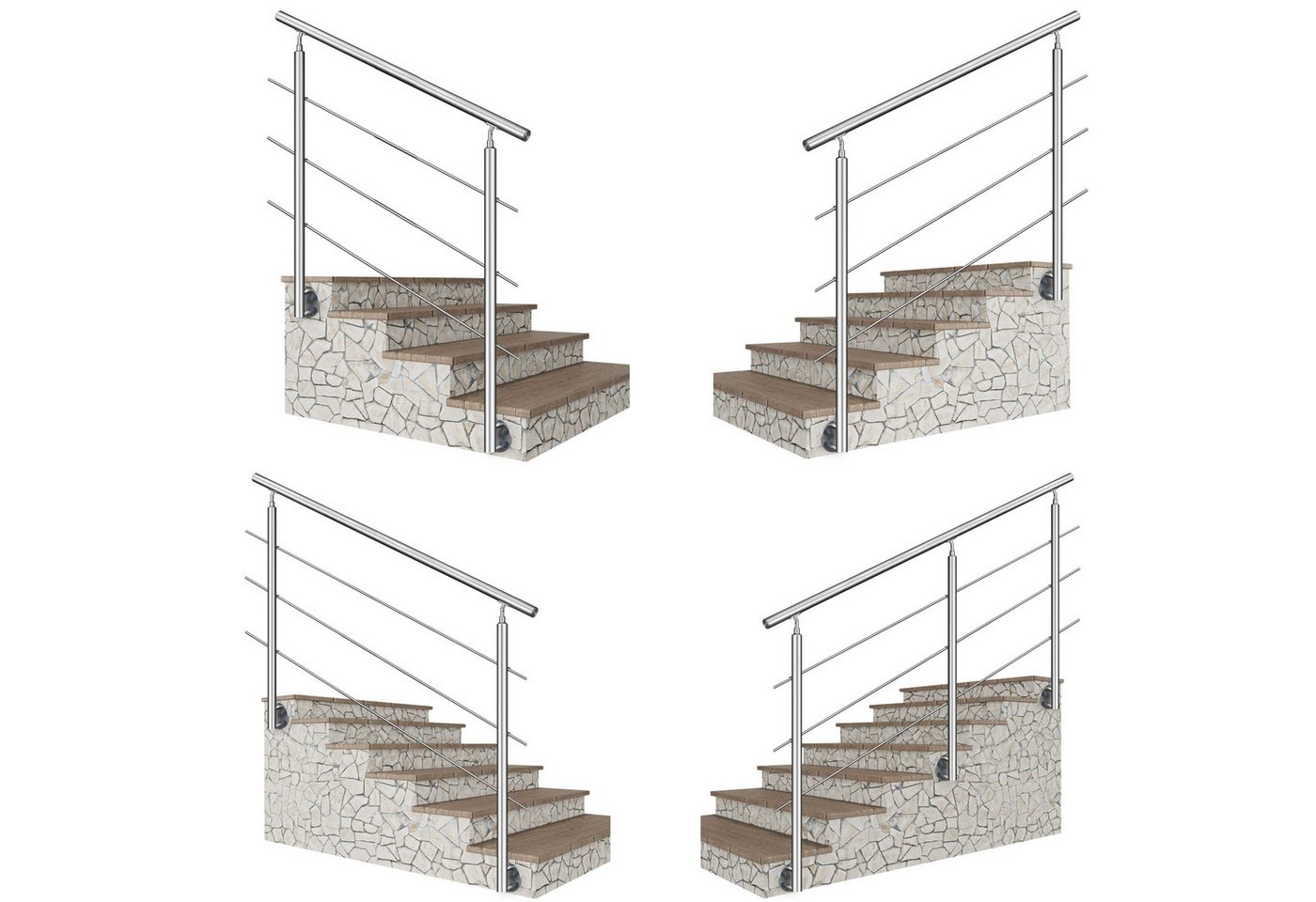 Duschparadies Treppengeländer 304 Edelstahl handlauf, Geländer,seitliche Befestigung, Innen & Außen, 100 cm Länge, Packung, 3-tlg., seitliche Montage Bild 2