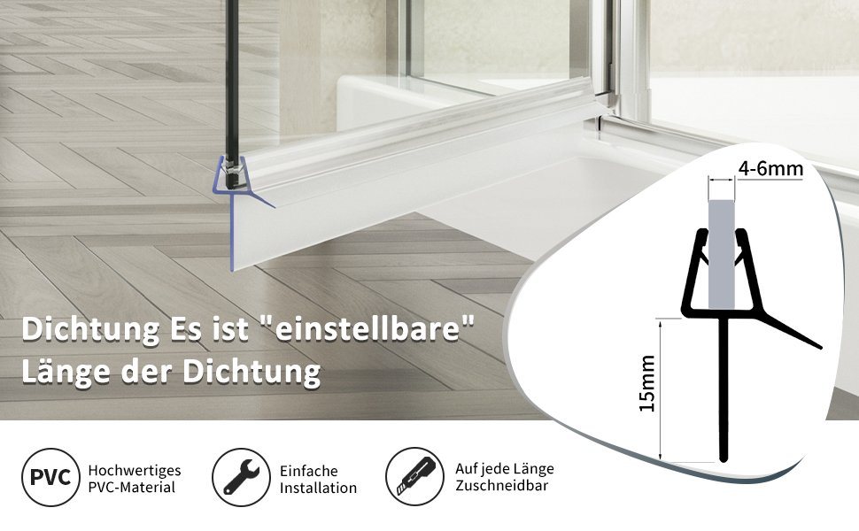 Boromal Duschdichtung 2 4 Stück Ersatzdichtung Wasserabweiser für 4/5/6mm Glas, L: 100 cm, (Schwallschutz, 4-St., für Glastür Duschtür Duschkabine), mit zwei Lippen