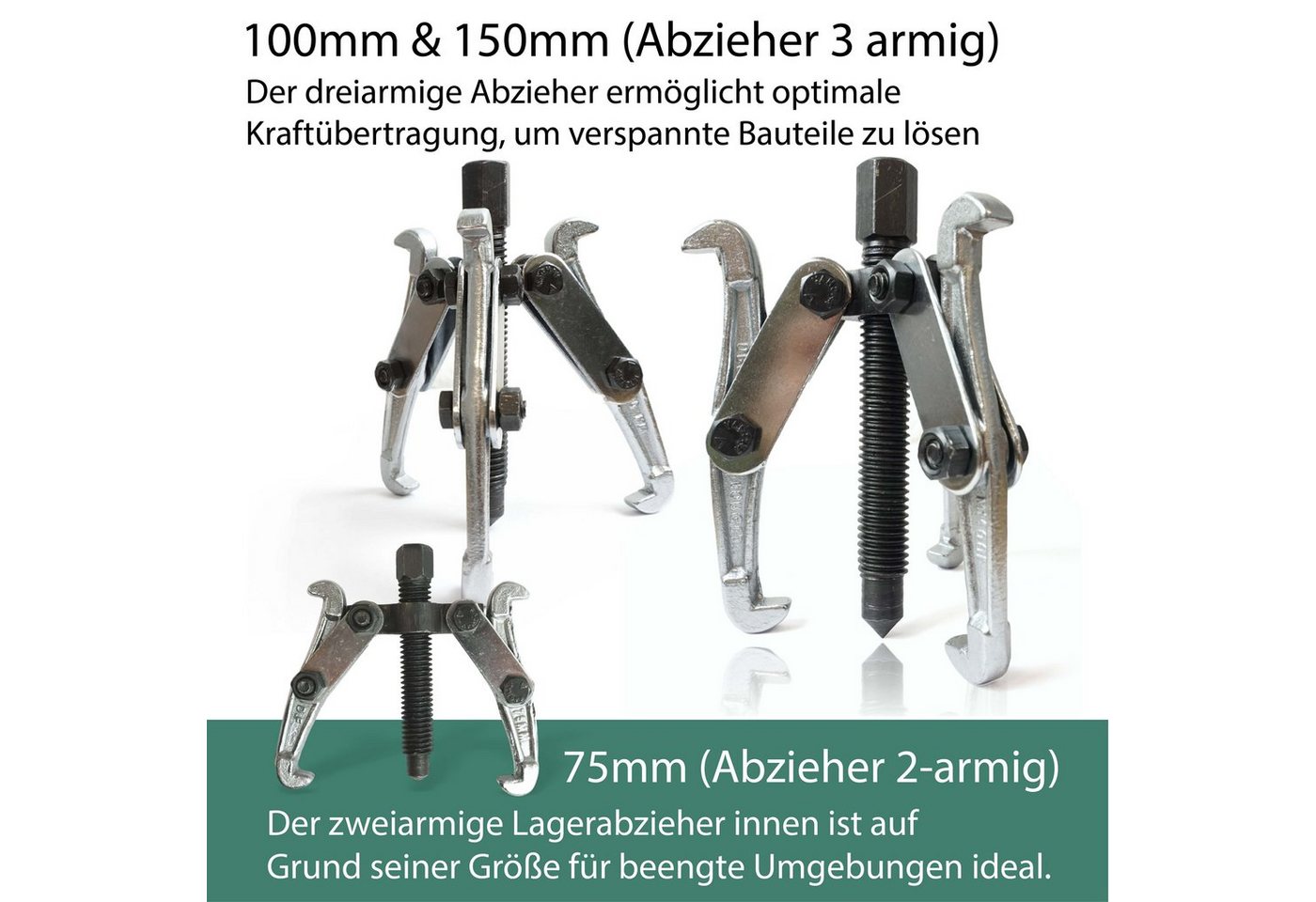 Jb - Perfect Radnabenabzieher Abzieher Werkzeug Lager 3-tlg. 75, 100, 150 mm Kugellager Innen Außen, verchromt Bild 4