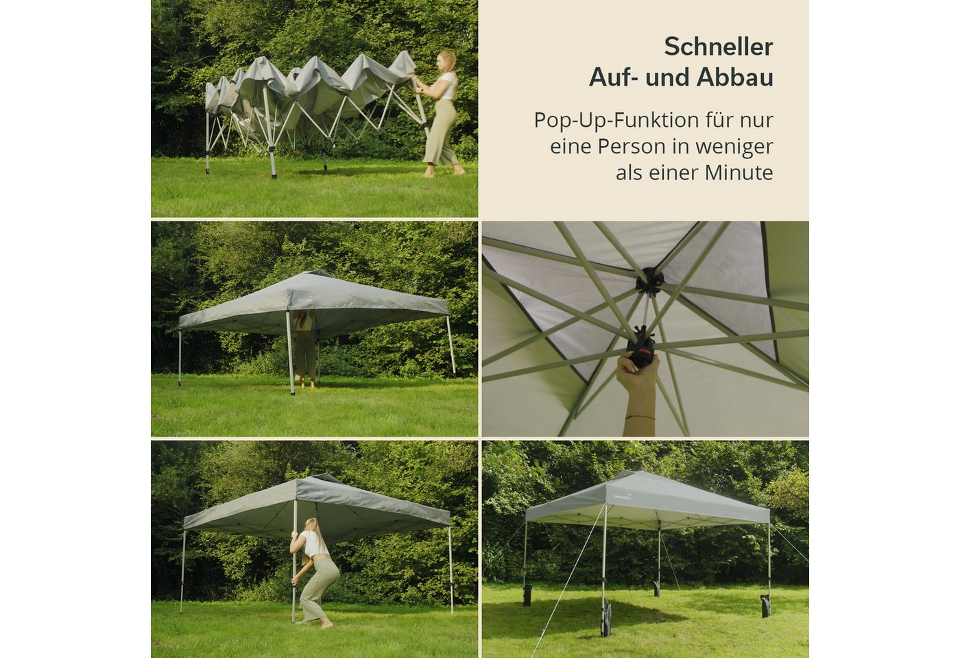 Skandika Pavillon Solvorn, Pop Up Faltpavillon, Stahlgestell, Wasserabweisend, (mit 2 integrierten Transportrollen, einfache Montage), patentierter Einhand-Mechanismus, UV-Schutz 50+, wetterfest Gartenzelt Bild 5