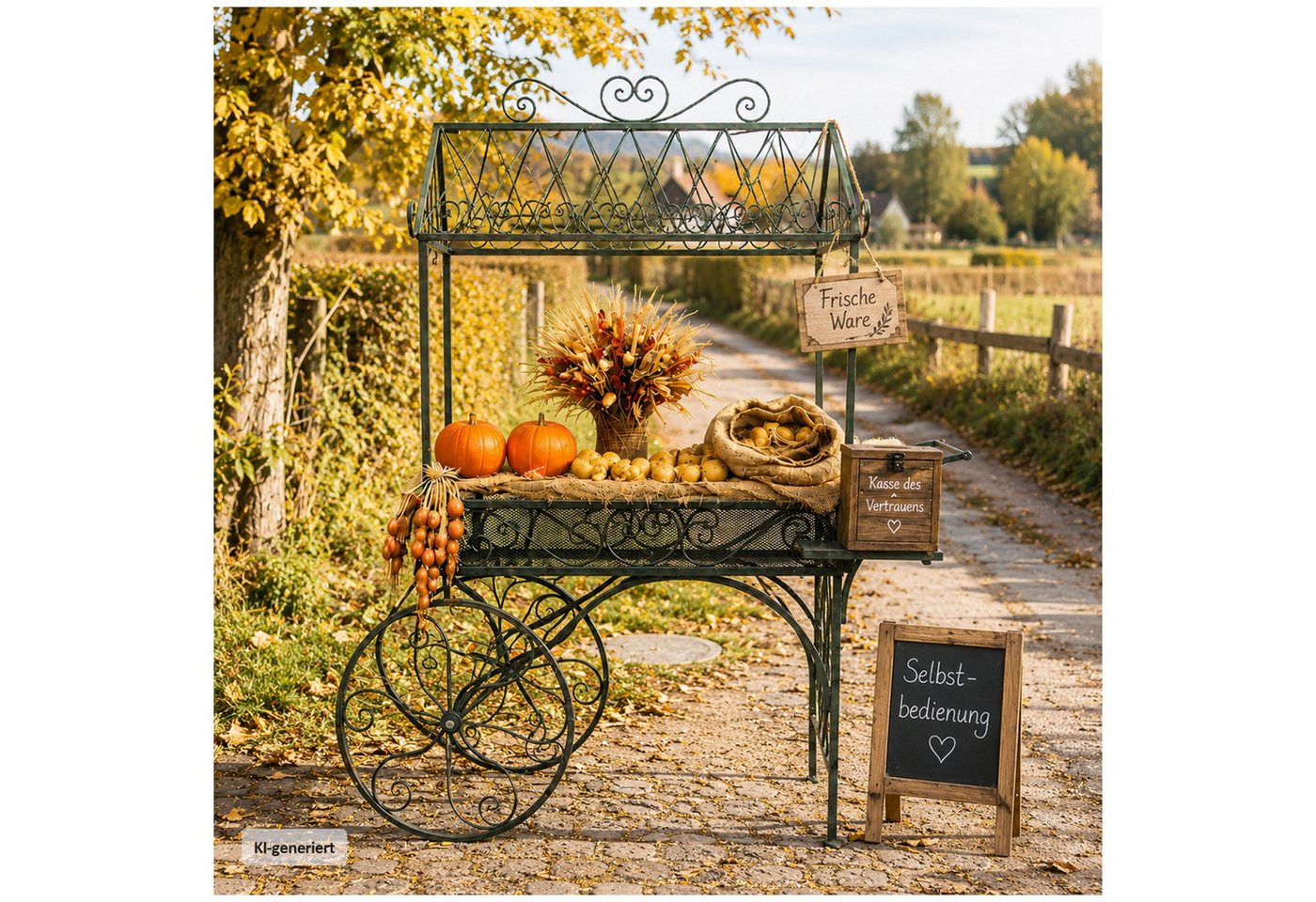 HTI-Living Gartenfigur Marktwagen Verena, (1 Stück, 1 Wagen ohne Dekoration), Metallwagen auf Rädern Bild 2