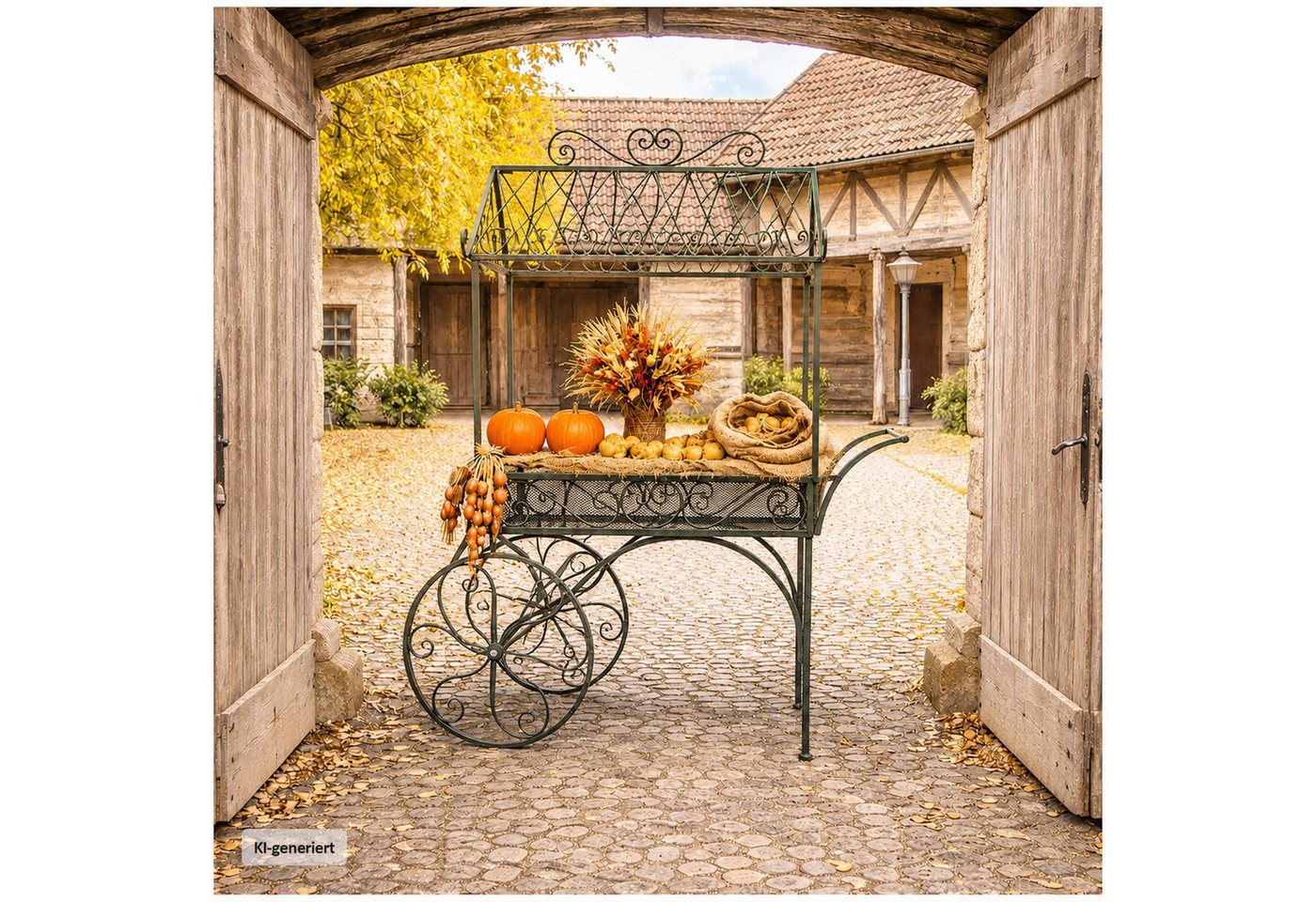 HTI-Living Gartenfigur Marktwagen Verena, (1 Stück, 1 Wagen ohne Dekoration), Metallwagen auf Rädern Bild 4