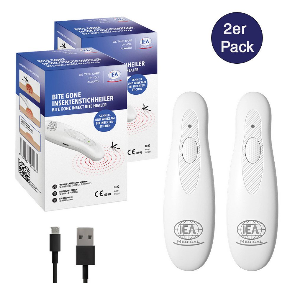 IEA Medical Insektenstichheiler 2er Set Elektrischer Stichheiler USB-C, 2 Modi, kompakt, 2x Insektenstichheiler, Wärmeanwendung, bis zu 200 Anwendungen pro Ladung, ohne Chemie Bild 2