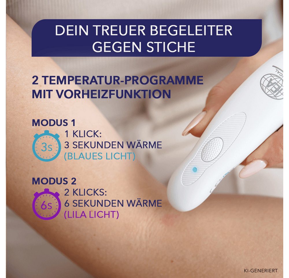 IEA Medical Insektenstichheiler 2er Set Elektrischer Stichheiler USB-C, 2 Modi, kompakt, 2x Insektenstichheiler, Wärmeanwendung, bis zu 200 Anwendungen pro Ladung, ohne Chemie Bild 3