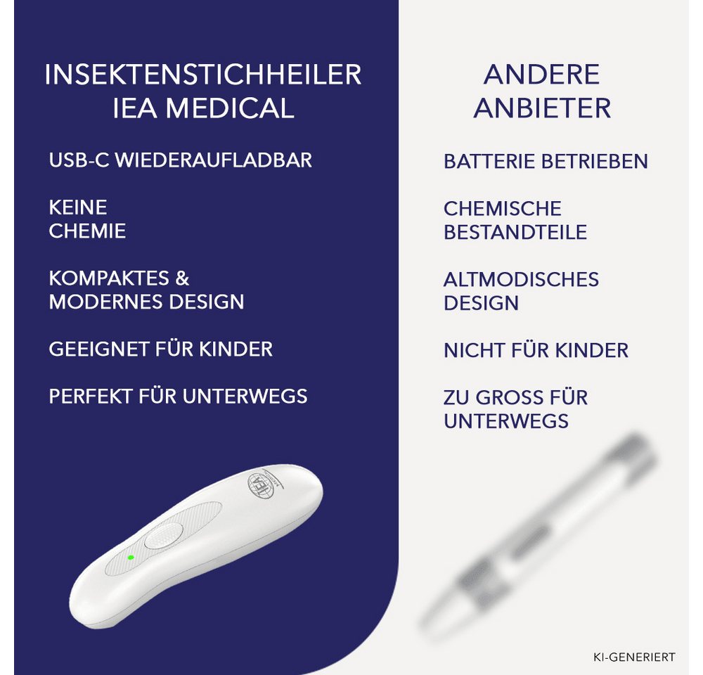 IEA Medical Insektenstichheiler 2er Set Elektrischer Stichheiler USB-C, 2 Modi, kompakt, 2x Insektenstichheiler, Wärmeanwendung, bis zu 200 Anwendungen pro Ladung, ohne Chemie Bild 5