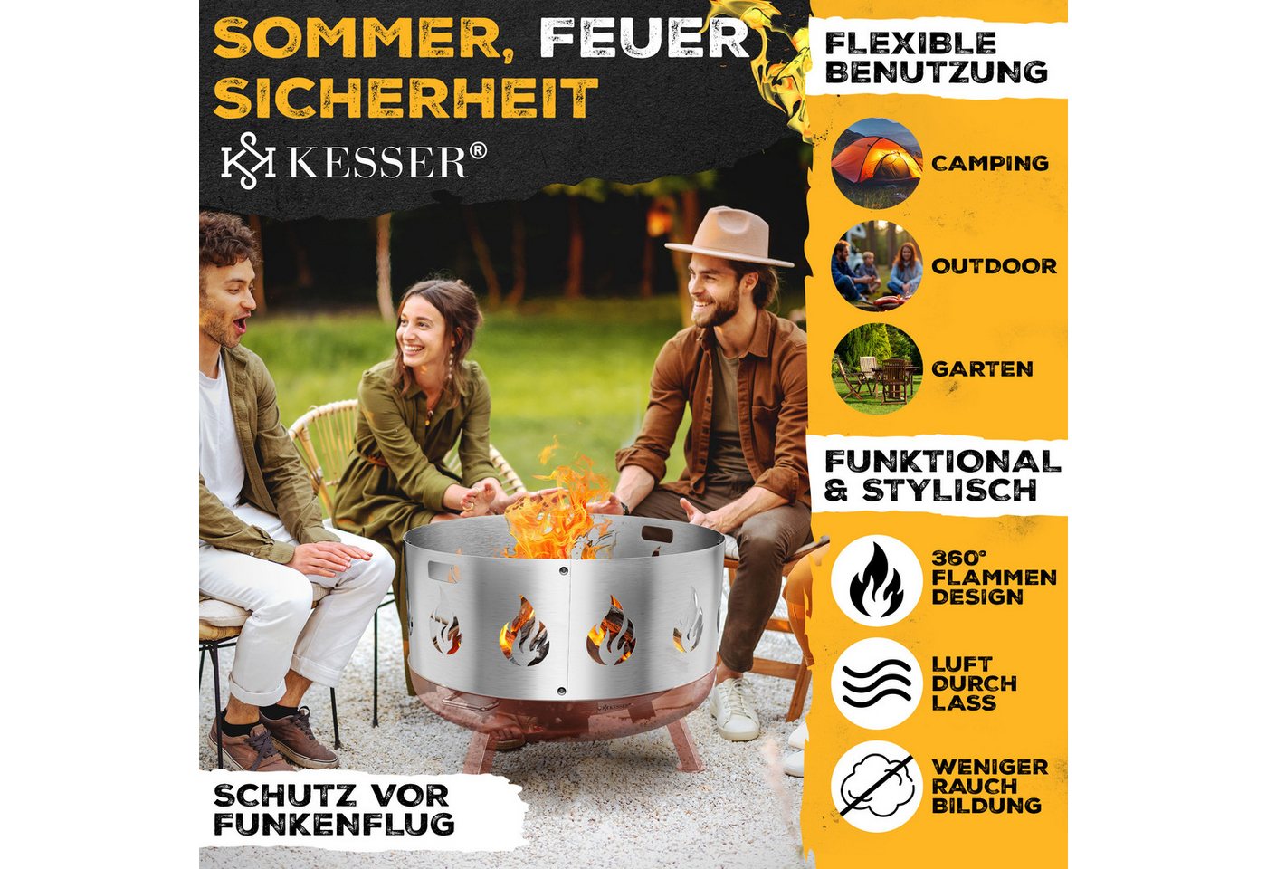 KESSER Feuerschale Funkenschutz für Feuerschale aus legiertem Stahl 1,2mm Stahldicke, (inklusive Schraubenset), Feuerschutz Ø60cm kompatibel mit vielen gängigen Feuerschalen Bild 2