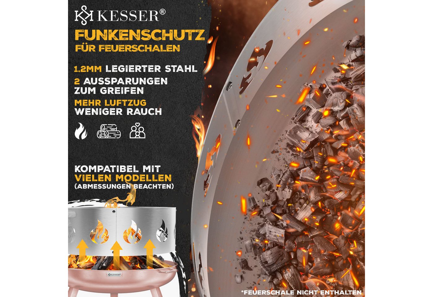 KESSER Feuerschale Funkenschutz für Feuerschale aus legiertem Stahl 1,2mm Stahldicke, (inklusive Schraubenset), Feuerschutz Ø60cm kompatibel mit vielen gängigen Feuerschalen Bild 4