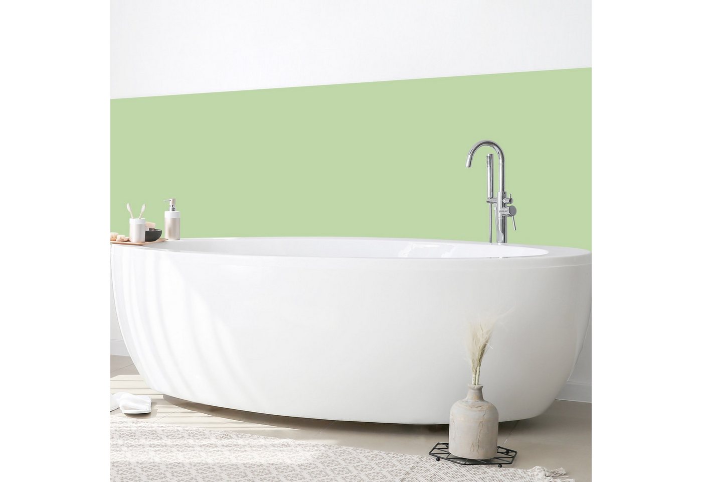 Bilderdepot24 Badrückwand grün fugenlose Wandverkleidung Bad Unifarben, (Hartfolie matt » Selbstklebend SMART 0,35 mm), wasserfestes Wandpaneel Mint Bild 5
