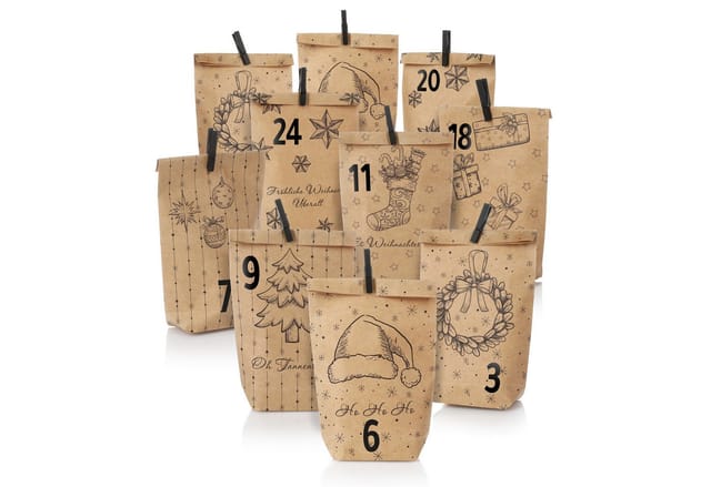 Nordstern befüllbarer Adventskalender Set mit 24 Tüten, Mini Klammern und Zahlen Aufklebern, zum Basteln für Kinder, Frau und Mann