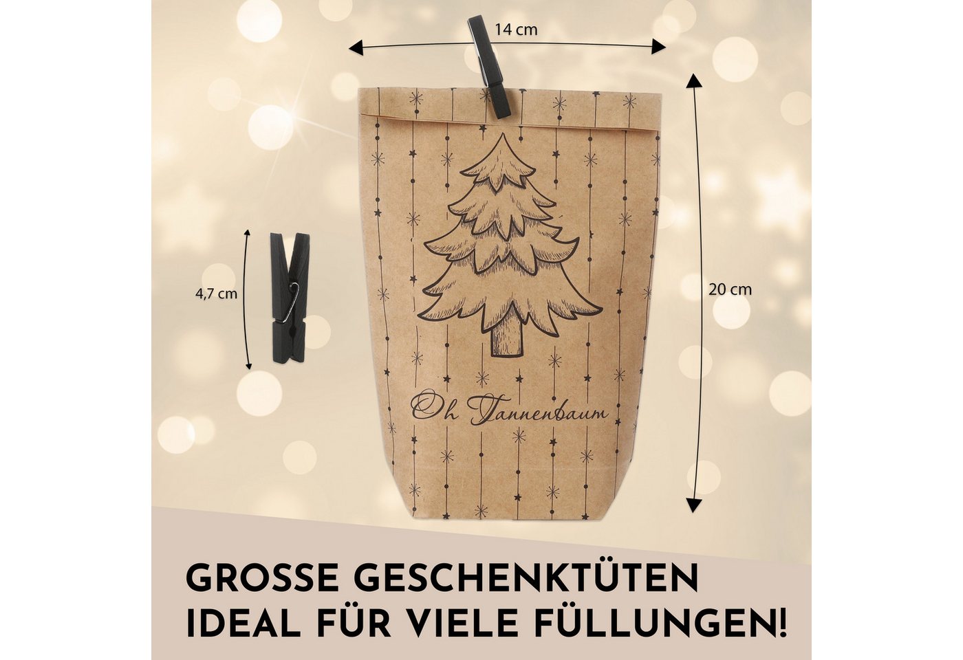 Nordstern befüllbarer Adventskalender Set mit 24 Tüten, Mini Klammern und Zahlen Aufklebern, zum Basteln für Kinder, Frau und Mann Bild 2