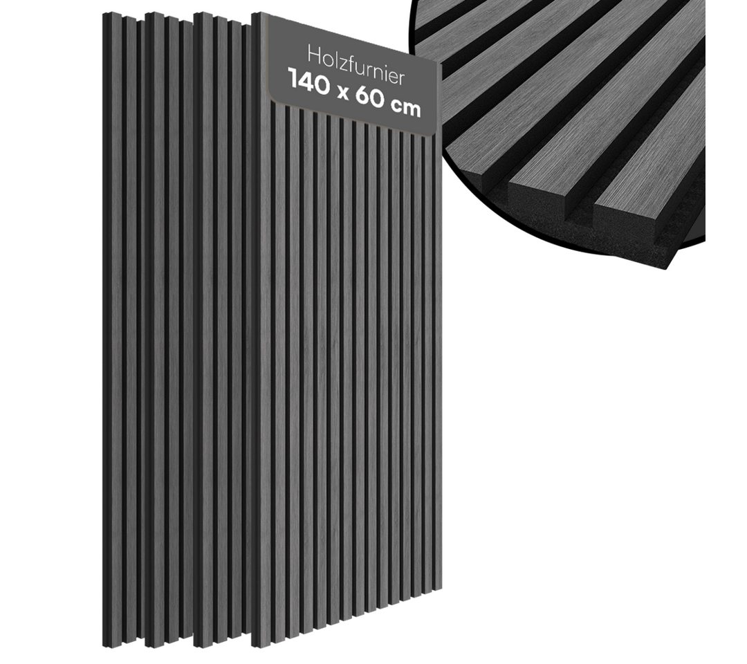 Bellamio Wandpaneel Kilwa, Akustikpaneel Holzoptik, BxL: 60x140 cm, 0,84 qm, (Dunkelgrau, 4-tlg) 3D Lamellenwand schallabsorbierend, in verschiedenen Größen verfügbar