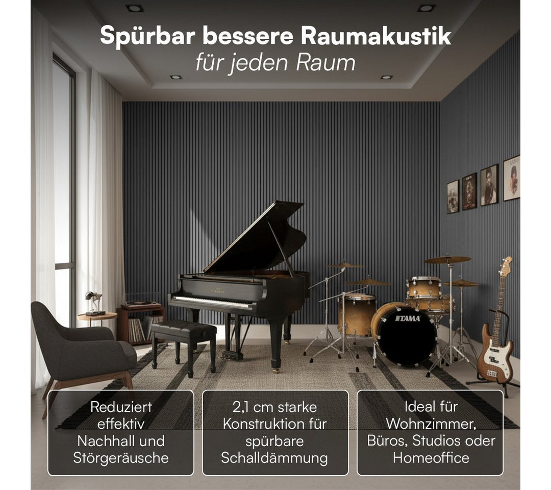 Bellamio Wandpaneel Kilwa, Akustikpaneel Holzoptik, BxL: 60x140 cm, 0,84 qm, (Dunkelgrau, 4-tlg) 3D Lamellenwand schallabsorbierend, in verschiedenen Größen verfügbar Bild 3