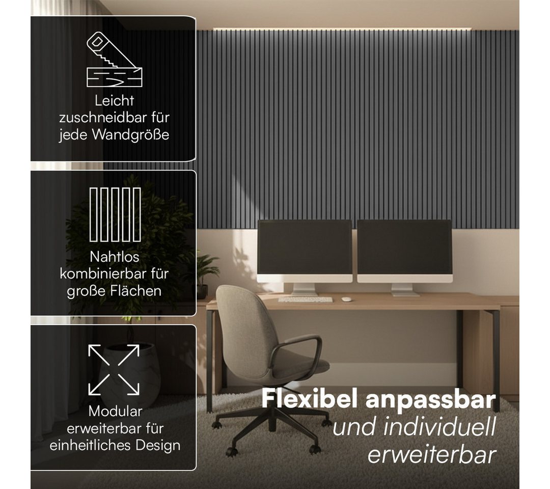 Bellamio Wandpaneel Kilwa, Akustikpaneel Holzoptik, BxL: 60x140 cm, 0,84 qm, (Dunkelgrau, 4-tlg) 3D Lamellenwand schallabsorbierend, in verschiedenen Größen verfügbar Bild 5