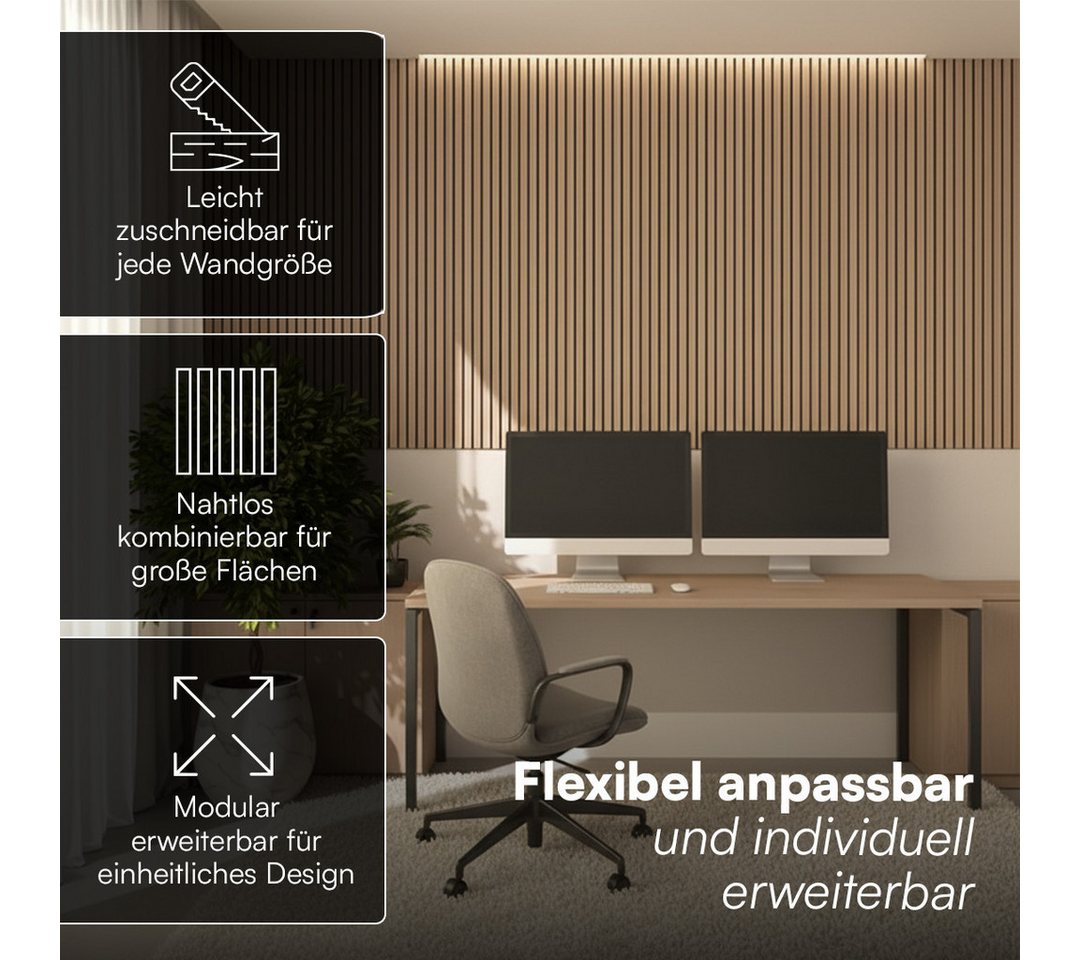 Bellamio Wandpaneel Kilwa, Akustikpaneel Holzoptik, BxL: 60x110 cm, 0,66 qm, (Eiche, 4-tlg) 3D Lamellenwand schallabsorbierend, in verschiedenen Größen verfügbar Bild 2