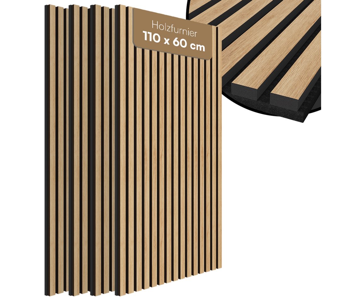Bellamio Wandpaneel Kilwa, Akustikpaneel Holzoptik, BxL: 60x110 cm, 0,66 qm, (Eiche, 4-tlg) 3D Lamellenwand schallabsorbierend, in verschiedenen Größen verfügbar Bild 3