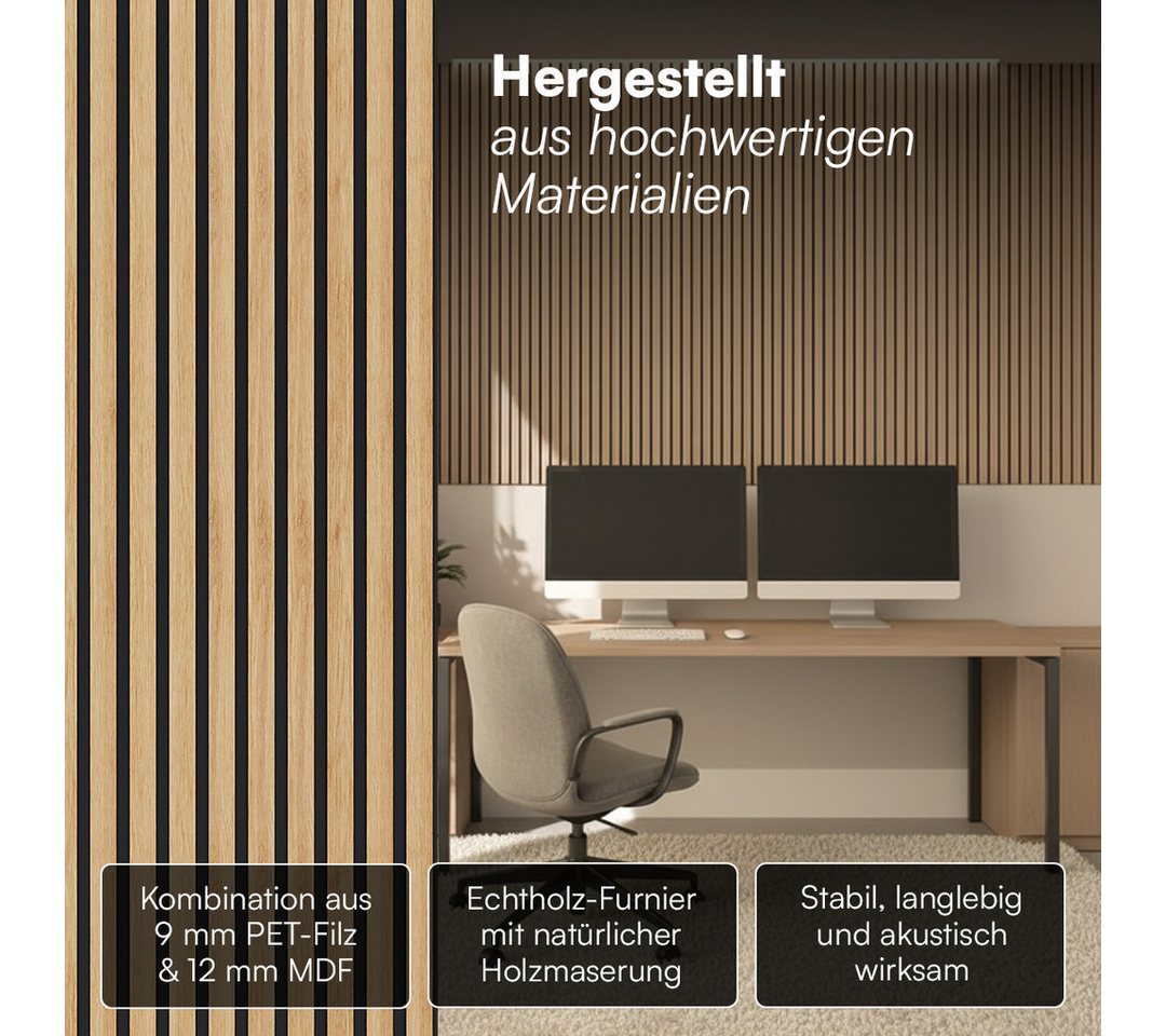 Bellamio Wandpaneel Kilwa, Akustikpaneel Holzoptik, BxL: 60x110 cm, 0,66 qm, (Eiche, 4-tlg) 3D Lamellenwand schallabsorbierend, in verschiedenen Größen verfügbar Bild 4