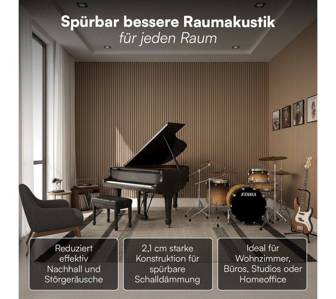 Bellamio Wandpaneel Kilwa, Akustikpaneel Holzoptik, BxL: 60x110 cm, 0,66 qm, (Eiche, 4-tlg) 3D Lamellenwand schallabsorbierend, in verschiedenen Größen verfügbar Bild 5
