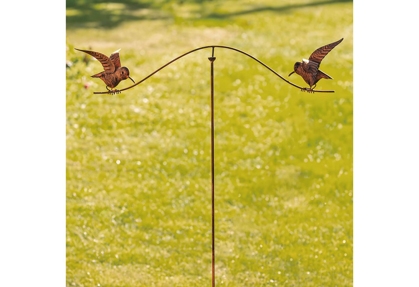 Dekoleidenschaft Gartenstecker "Vogelwippe" Metall mit Echtrost, 125 cm hoch, Dekostecker wetterfest Outdoor Gartendeko für Draußen