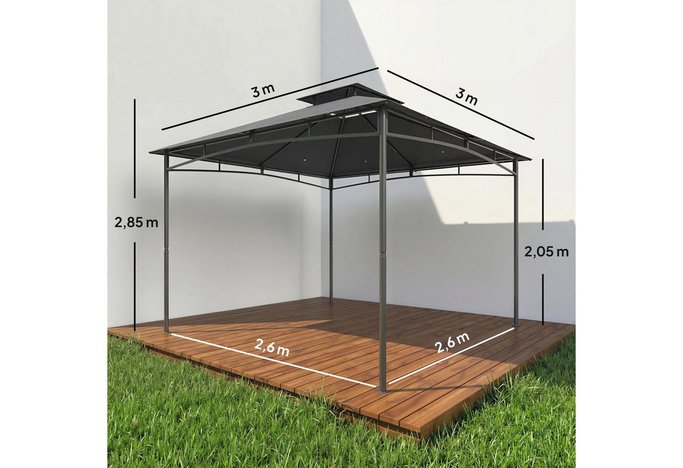 Outsunny Pavillon Gartenpavillon mit zurückziehbar Doppeldach, UV 50+ Partyzelt, mit 0 Seitenteilen, (Gartenpavillon, Gartenzelt), BxT: 300x300 cm Bild 5
