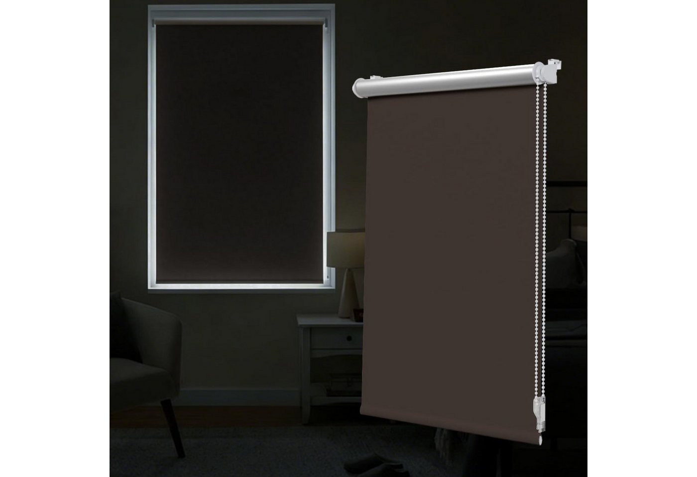 Verdunklungsrollo Klemmfix Tenebra Verdunkelungsrollo-Thermorollo 55x160cm dunkelbraun, Victoria M., blickdicht, ohne Bohren, in Führungsschienen, Klemmfix, Thermo – Isolierung, Mit Magnet Bild 2