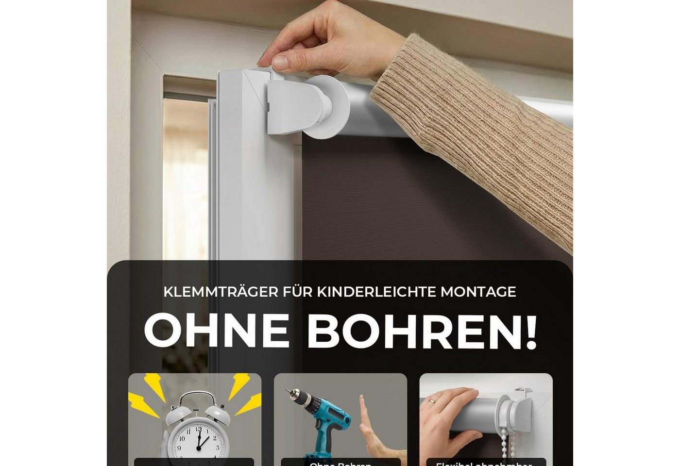 Verdunklungsrollo Klemmfix Tenebra Verdunkelungsrollo-Thermorollo 55x160cm dunkelbraun, Victoria M., blickdicht, ohne Bohren, in Führungsschienen, Klemmfix, Thermo – Isolierung, Mit Magnet Bild 3
