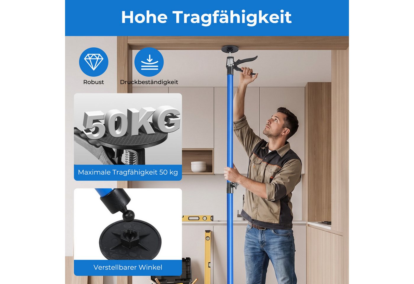 AKKEE Montageklemme 2er-Set Teleksopstützen 115-290cm Bis 50 kg, teleskopstützen Klemmen