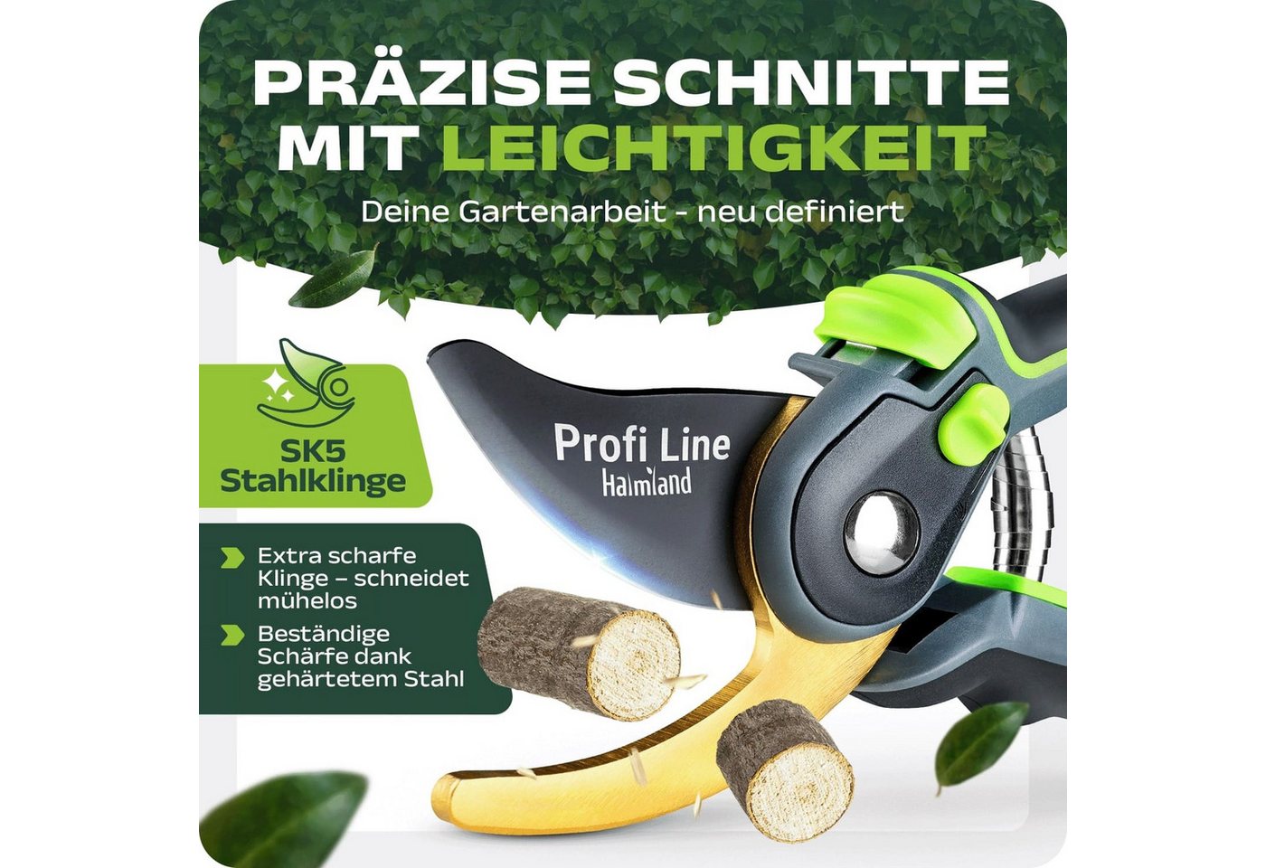 halmland Gartenschere Profi-Gartenschere Bypass SK5 Stahlklinge grün scharf Bild 2