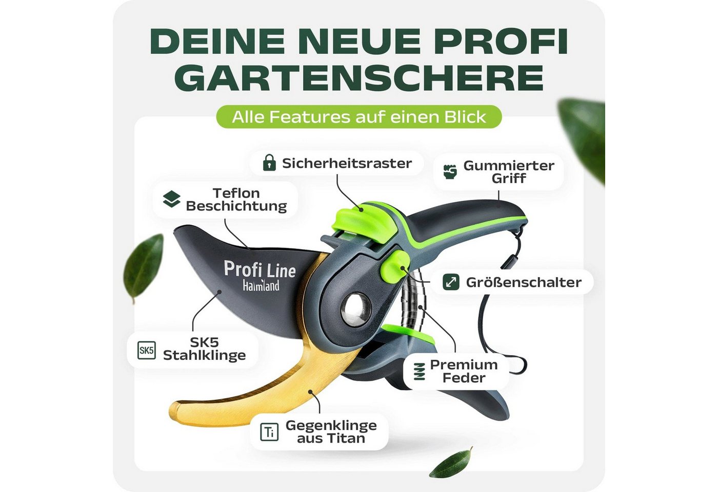 halmland Gartenschere Profi-Gartenschere Bypass SK5 Stahlklinge grün scharf Bild 3