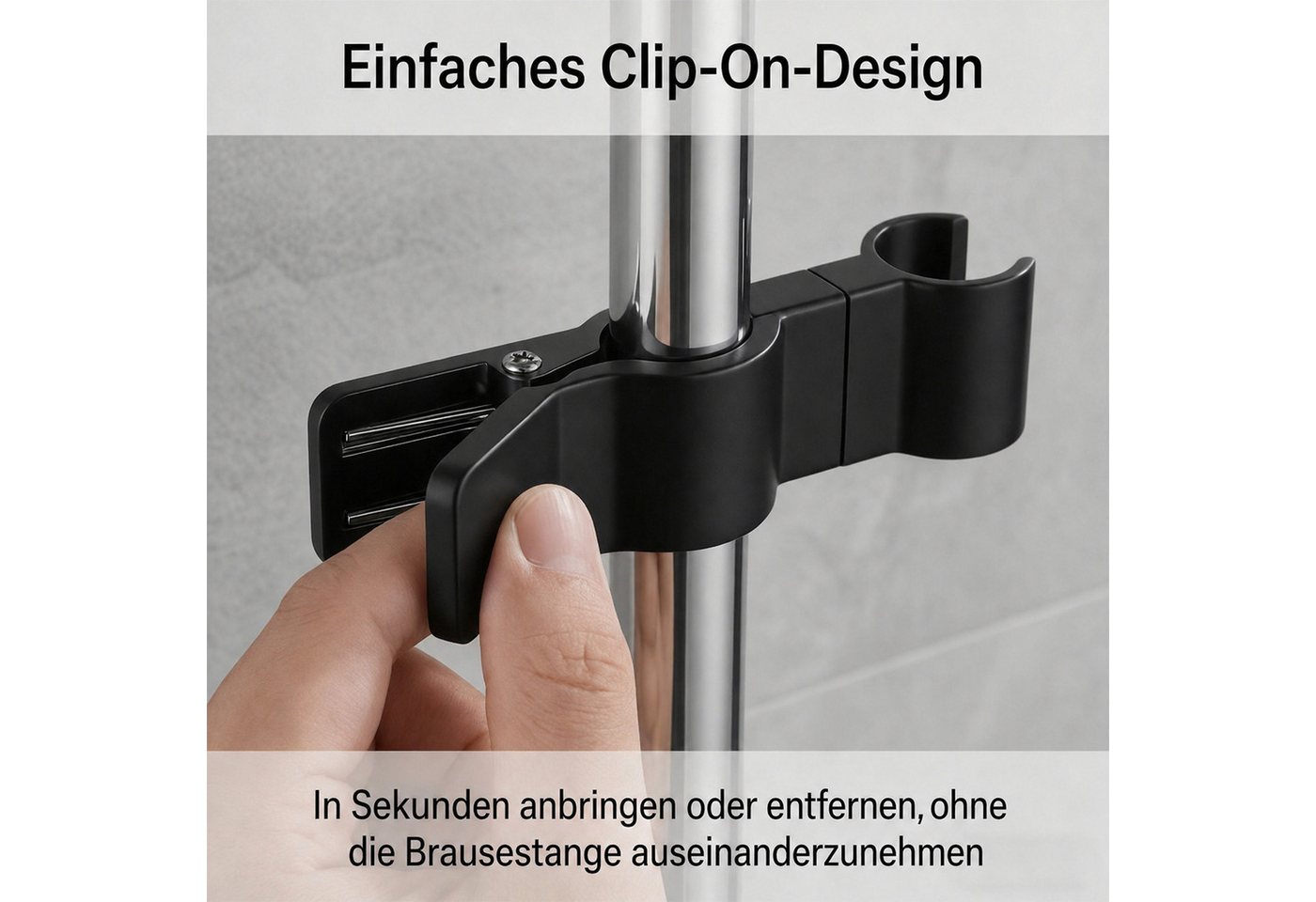 BlingBin Brausehalter Ohne Bohren, 35° Drehbar Duschkopf Halter für 22-25mm Stangen, Verchromte Halterung für Duschkopf, Badezimmer, Schwarz Bild 2