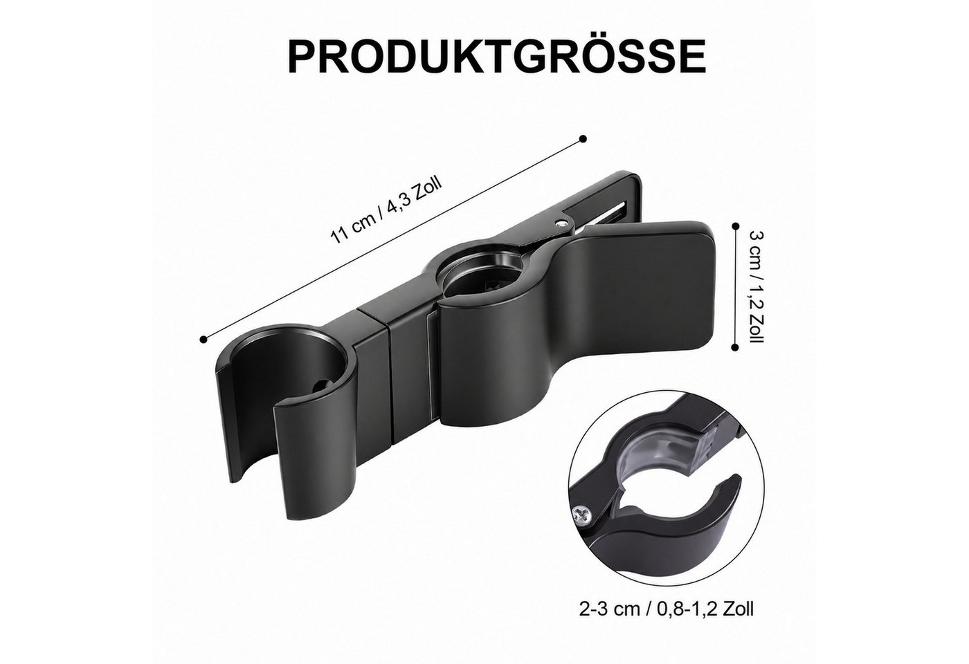 BlingBin Brausehalter Ohne Bohren, 35° Drehbar Duschkopf Halter für 22-25mm Stangen, Verchromte Halterung für Duschkopf, Badezimmer, Schwarz Bild 4