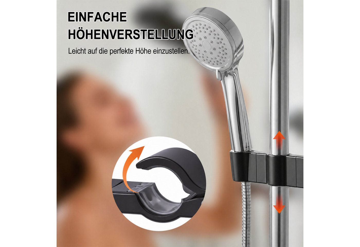 BlingBin Brausehalter Ohne Bohren, 35° Drehbar Duschkopf Halter für 22-25mm Stangen, Verchromte Halterung für Duschkopf, Badezimmer, Schwarz Bild 5