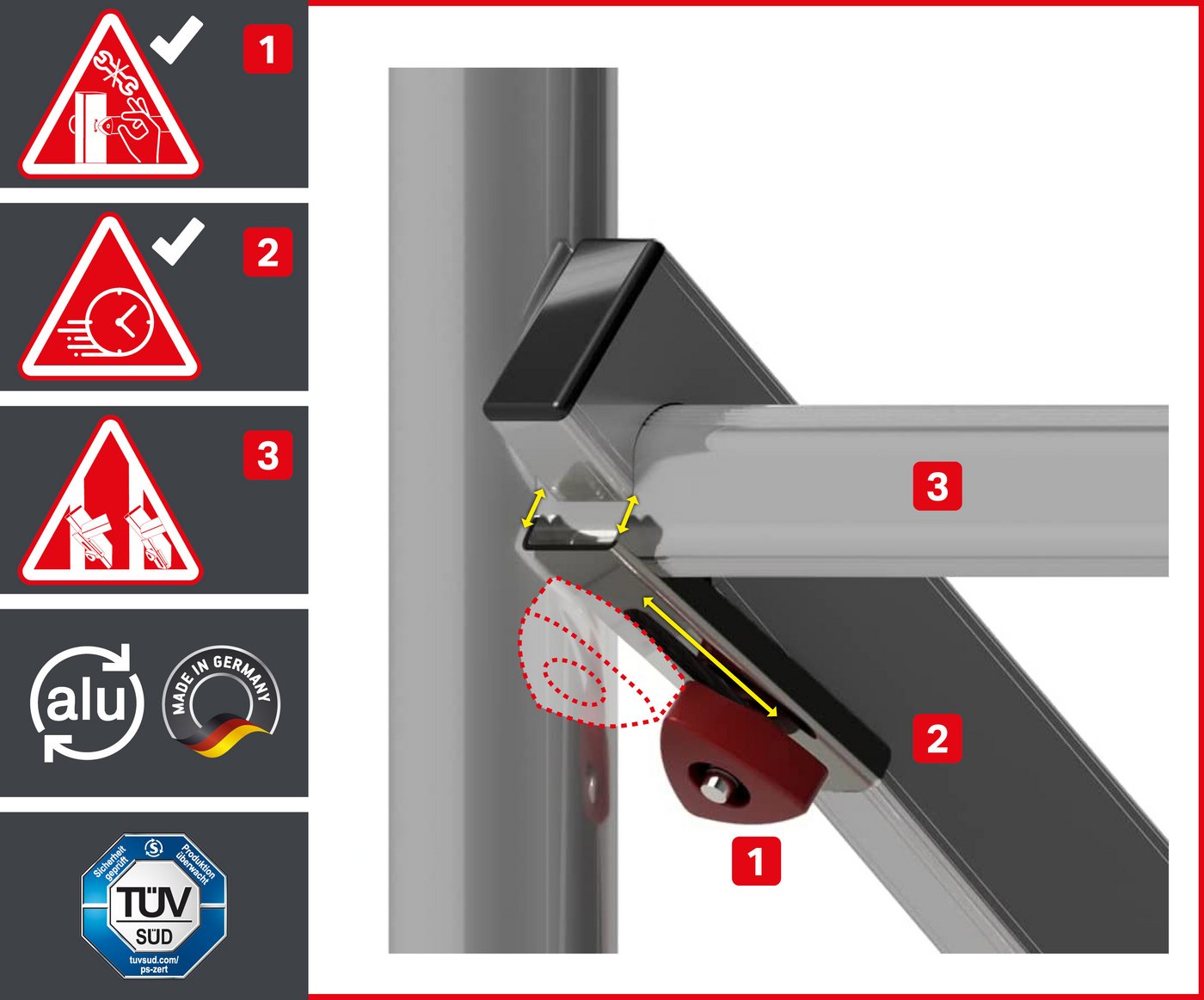 ALTEC Aluminium Fahrgerüst Rollfix 2.0 mit Fußplatten & Dreieckausleger, Made in Germany, maximale Arbeitshöhe 10 Meter