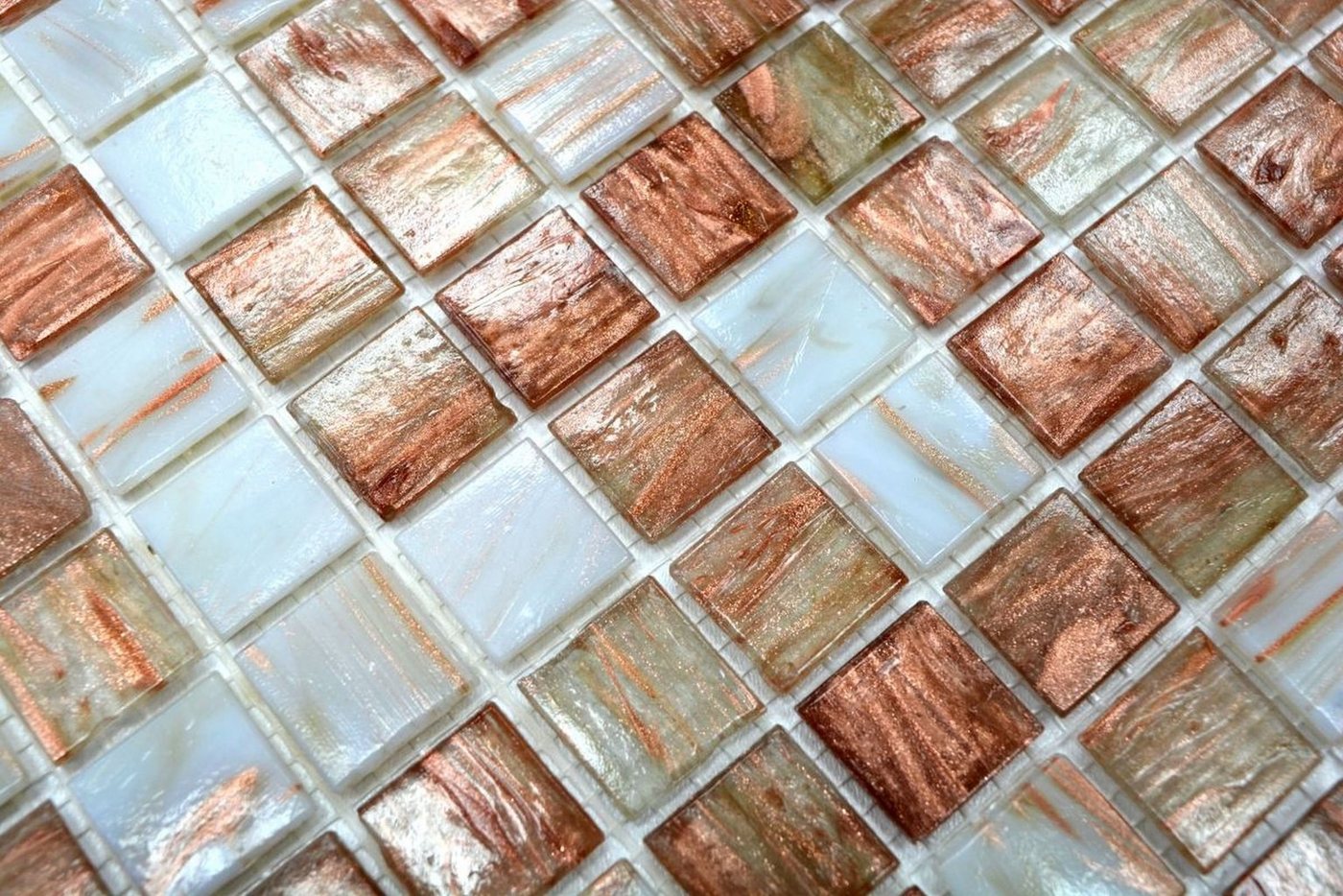 Mosani Bodenfliese Glasmosaik Mosaikfliesen weiß braun bronze Duschrückwand Bild 2