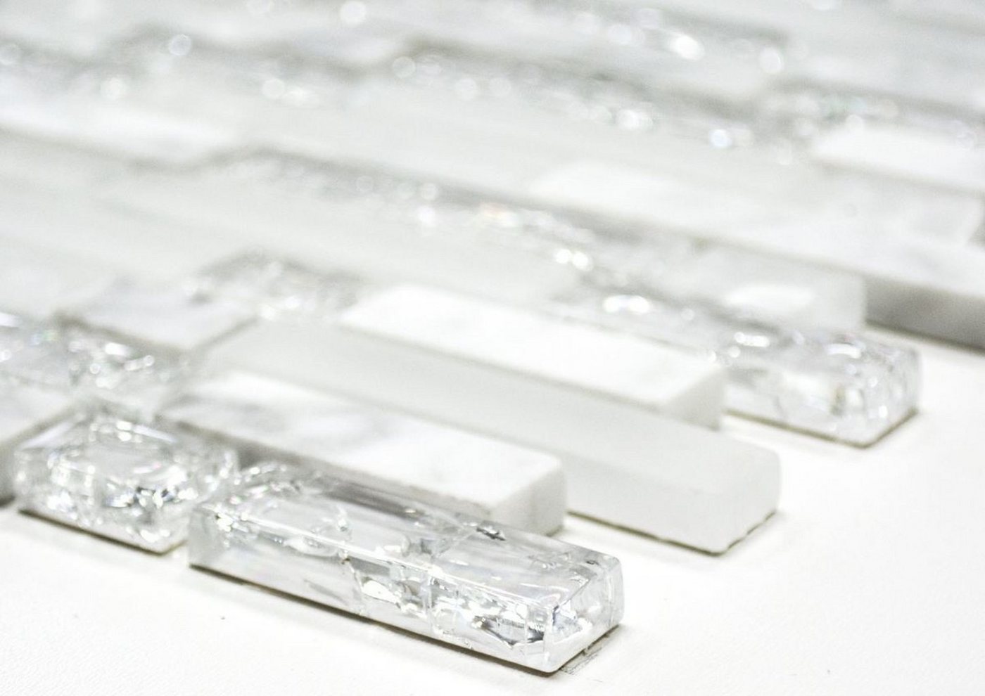 Mosani Mosaikfliesen Glasmosaik Naturstein Stäbchen Mosaikfliesen weiß klar carrara