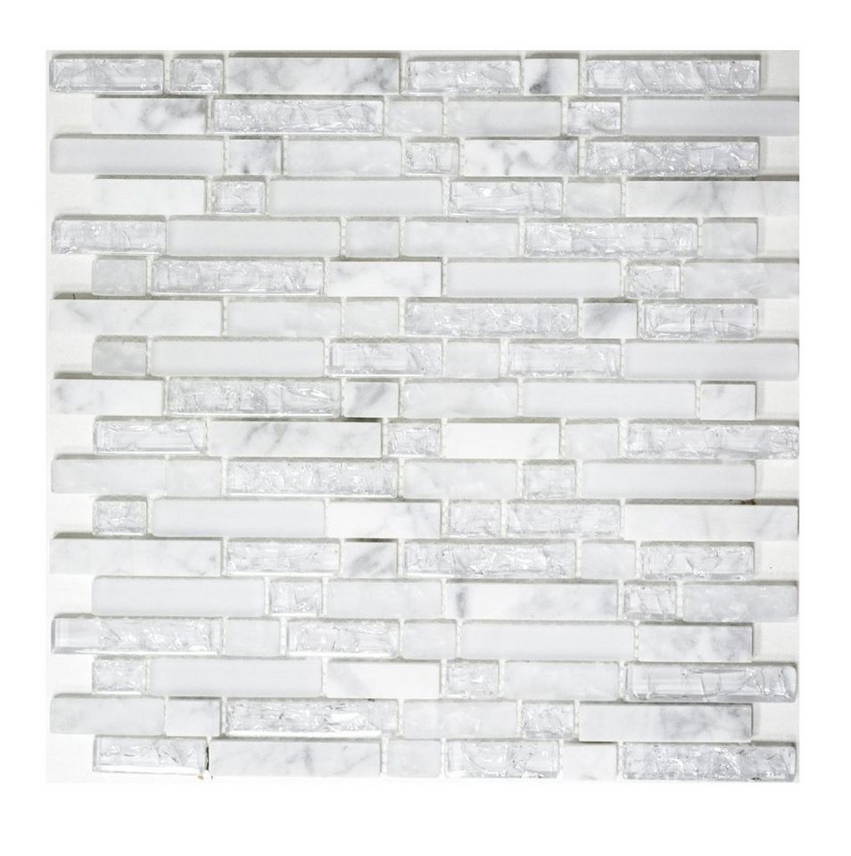 Mosani Mosaikfliesen Glasmosaik Naturstein Stäbchen Mosaikfliesen weiß klar carrara Bild 4