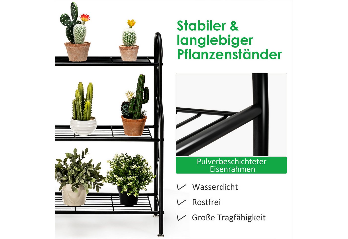 COSTWAY Blumenständer, 3-stufiges Pflanzenregal, aus Metall, belastbar bis 35 kg