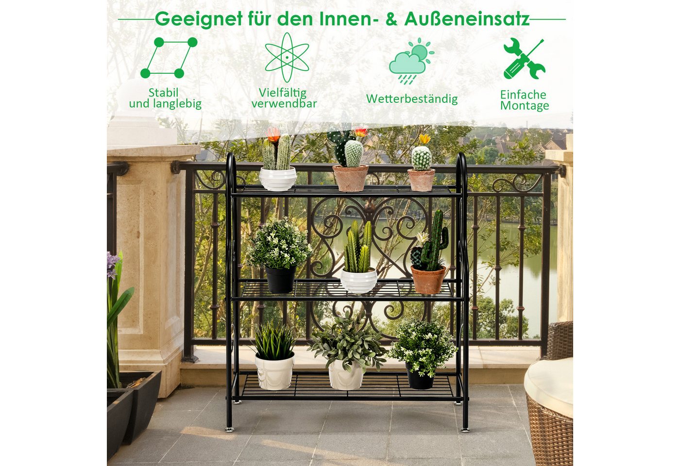COSTWAY Blumenständer, 3-stufiges Pflanzenregal, aus Metall, belastbar bis 35 kg Bild 2