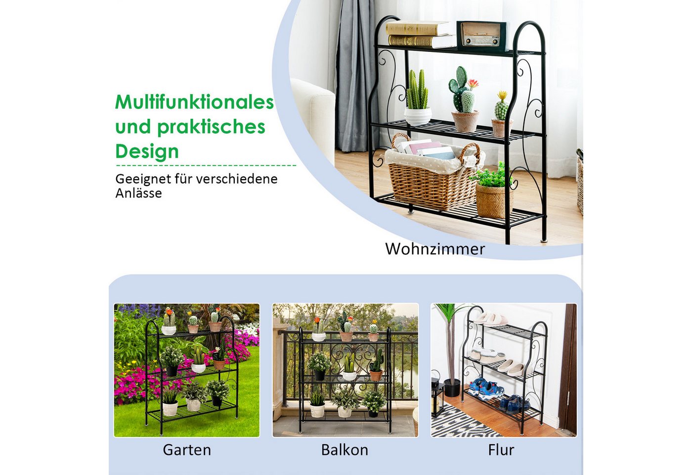 COSTWAY Blumenständer, 3-stufiges Pflanzenregal, aus Metall, belastbar bis 35 kg Bild 4