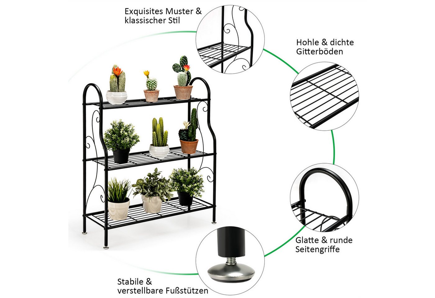 COSTWAY Blumenständer, 3-stufiges Pflanzenregal, aus Metall, belastbar bis 35 kg Bild 5