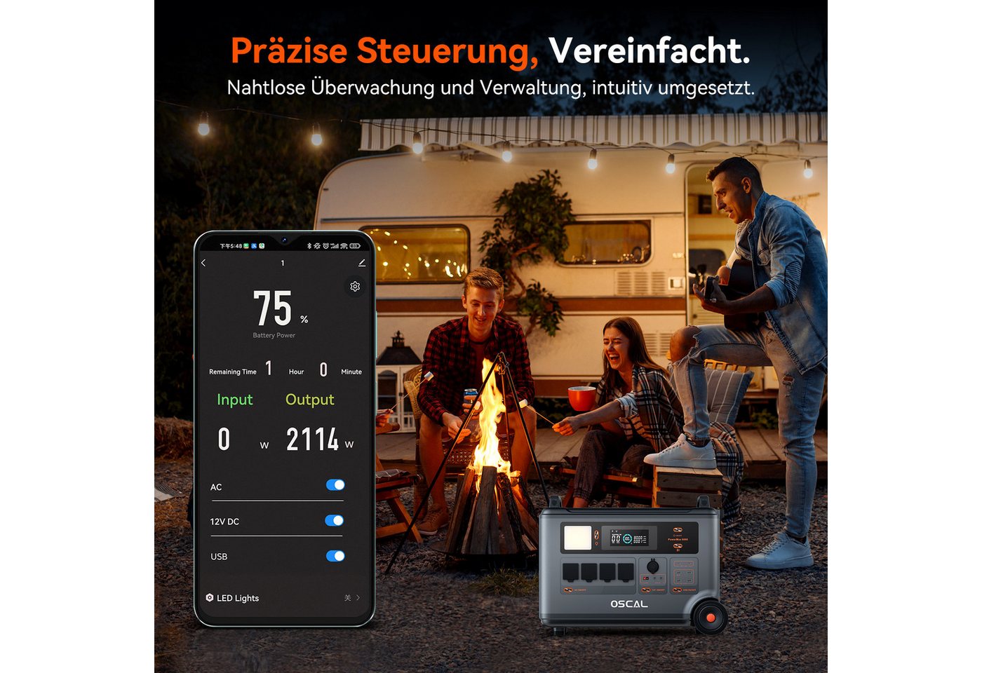 OSCAL Stromerzeuger Stromerzeuger PowerMax 6000 6000W/3600Wh Tragbare Powerstation, 3,60 in kW, 3600Wh, 14 Anschlüsse, DC/AC-Wechselrichter, LiFePO4 Solarspeicher Bild 3